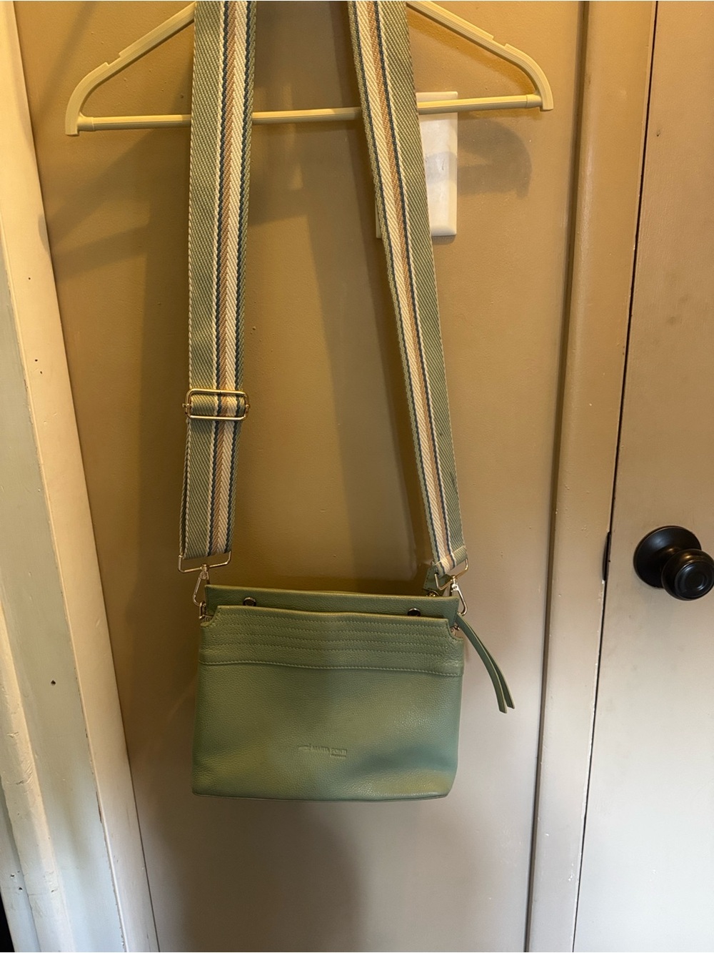 Genuine Leather Crossbody Bag in Sage Green
